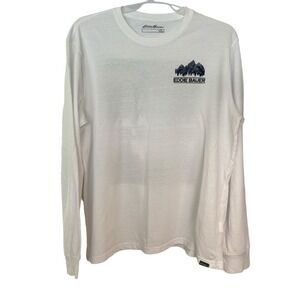 Mens XL Eddie Bauer White Graphic Long Sleeve Graphic Mountain Tee Shirt